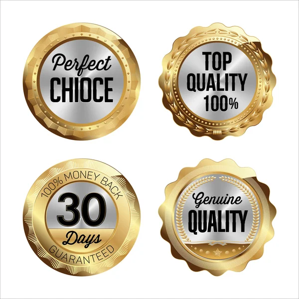 Gold and Silver Badges.  Perfect Choice, Top Quality 100%, 30 Days Money Back, Genuine Quality. — Stock Vector