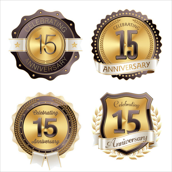 Gold and Brown Anniversary Badges 15th Years Celebration