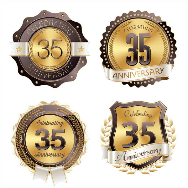 Gold and Brown Anniversary Badges 35th Years Celebration