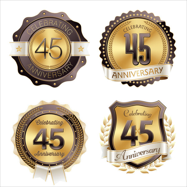 Gold and Brown Anniversary Badges 45th Years Celebration