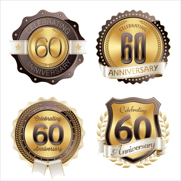 Celebración de los 60 Años de las Insignias de Oro y Brown — Vector de stock