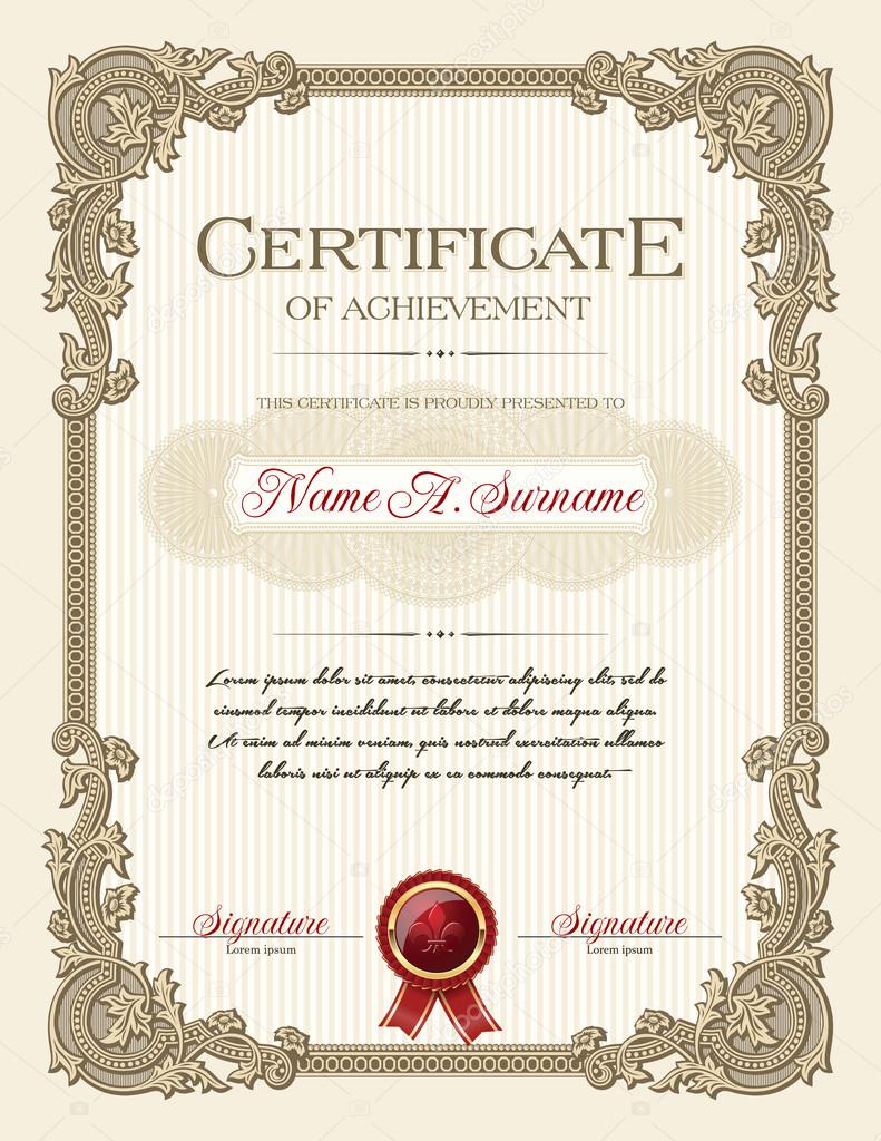 Certificate of Achievement Portrait with Floral Ornament Vintage Frame.