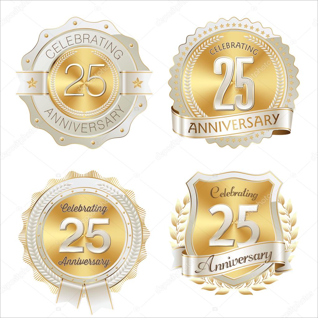 Gold and White Anniversary Badges 25th Years Celebration