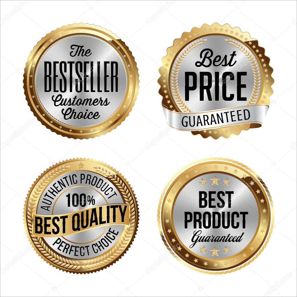Gold and Silver Badges. Bestseller, Best Price, Best Quality, Best Product.