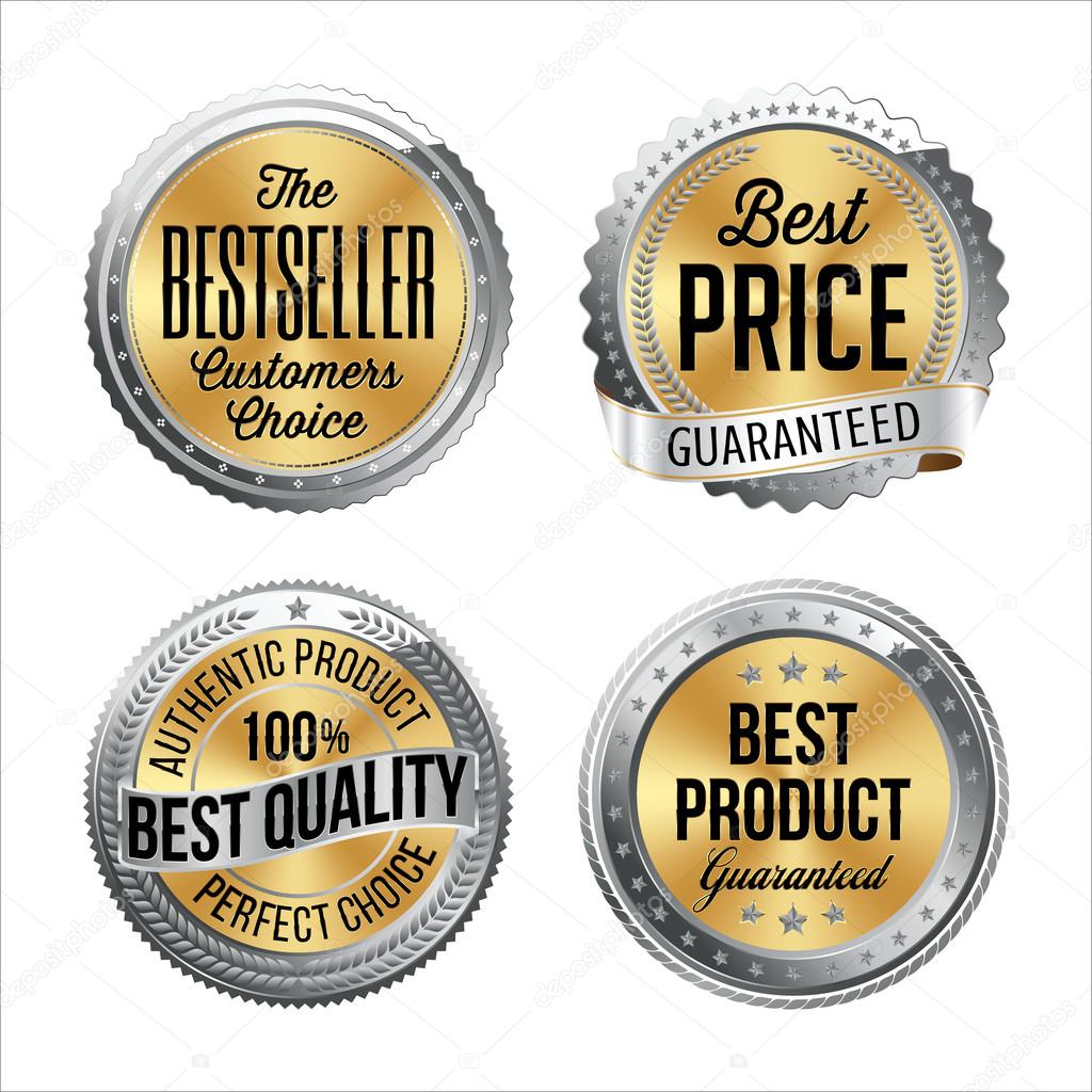 Silver and Gold Badges. Bestseller, Best Price, Best Quality, Best Product.