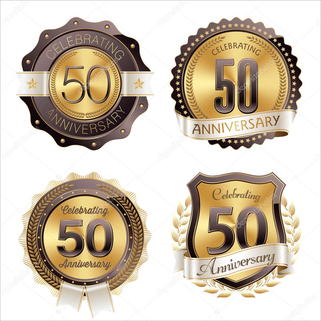 Gold and Brown Anniversary Badges 50th Years Celebration