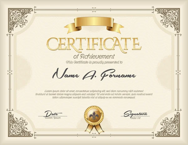 Certificaat van voltooiing Vintage gouden Frame — Stockvector