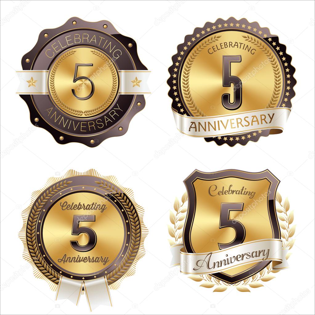 Gold and Brown Anniversary Badges 5th Years Celebration