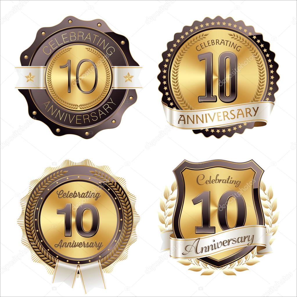 Gold and Brown Anniversary Badges 10th Years Celebration
