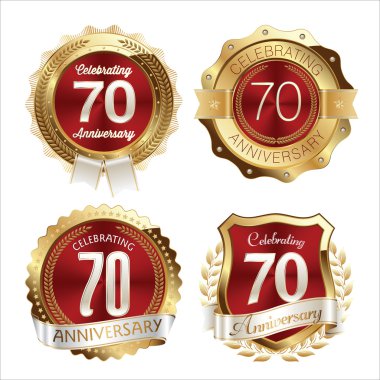 Gold and Red Anniversary Badges 70th Years Celebration clipart