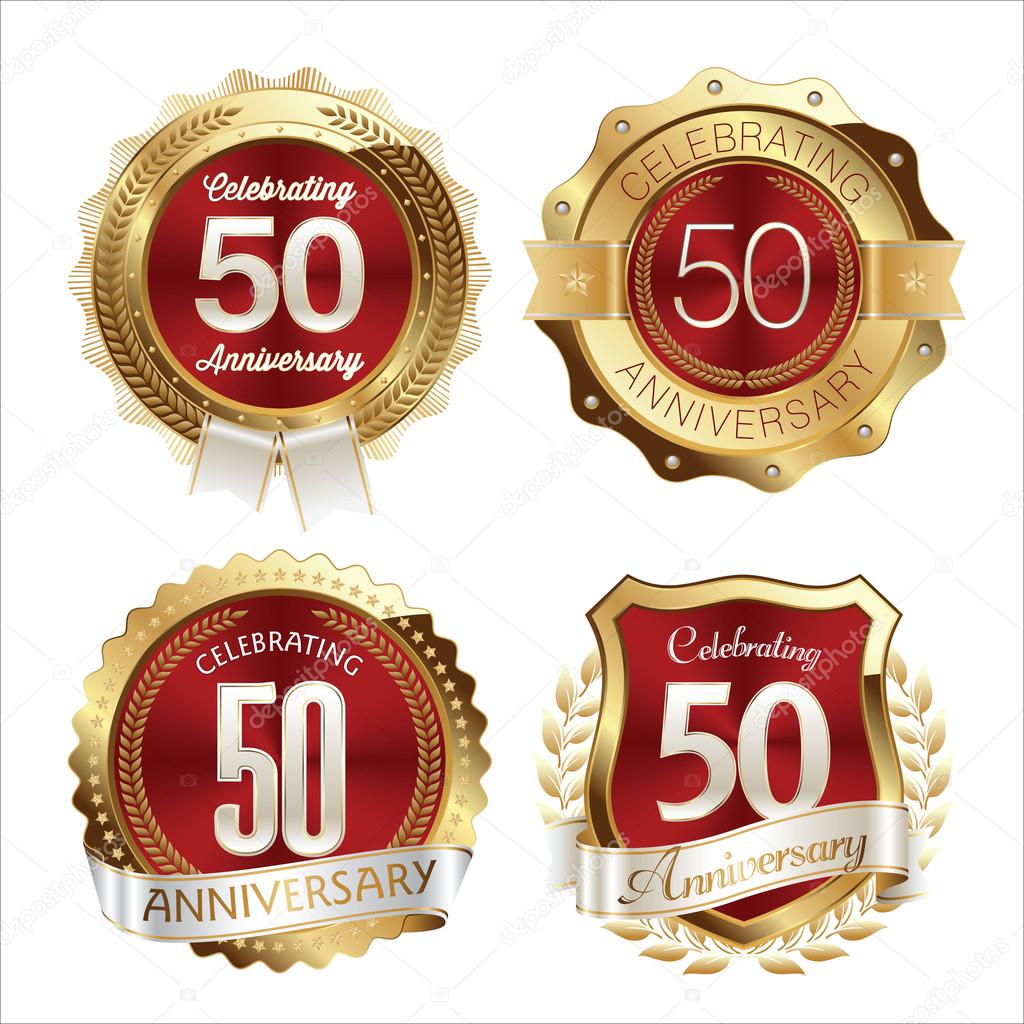 Gold and Red Anniversary Badges 50th Years Celebration