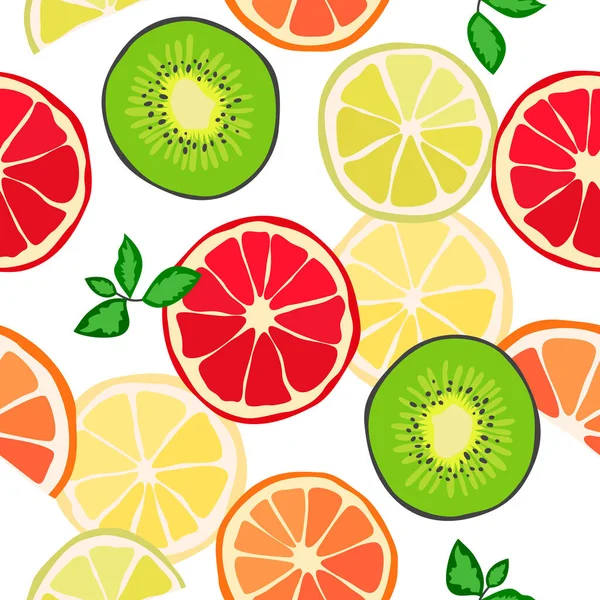 Seamless Texture Tropical Fruit Citrus Vector Background Pattern — Stock Vector