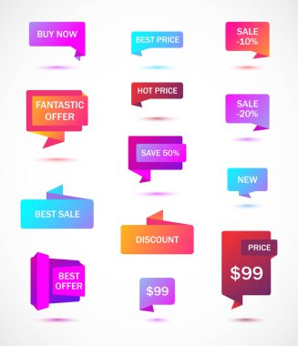 Vektör etiketleri, fiyat etiketleri, afişler, etiketler. Kupon satışı, teklifler ve promosyon vektör şablonu.