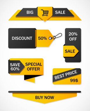 Vektör etiketleri, fiyat etiketleri, afişler, etiketler. Kupon satışı, teklifler ve promosyon vektör şablonu.