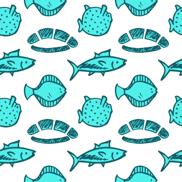 Seamless Texture Vector Pattern Abstract Background Fish Seafood — Stock Vector