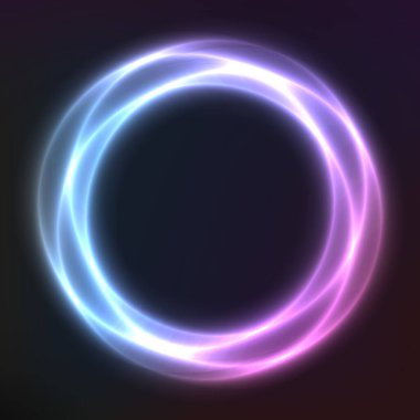 Neon geometrik şekillerden soyut vektör arkaplanı, vektör şablonu, yuvarlak çerçeve, duvar kağıdı