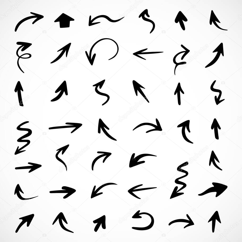 Vector set of hand-drawn arrows, elements for presentation