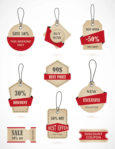 Vektör etiketleri, fiyat etiketleri, afişler, etiketler. Kupon satışı, teklifler ve promosyon vektör şablonu. 