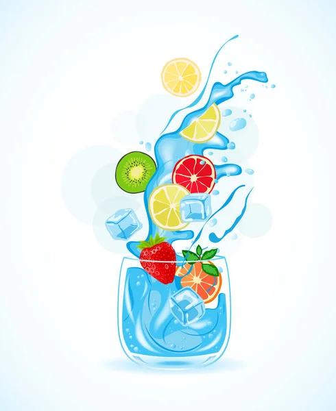Vaso Agua Agua Helada Cóctel Frutas Cítricos Ilustración Vectorial — Vector de stock