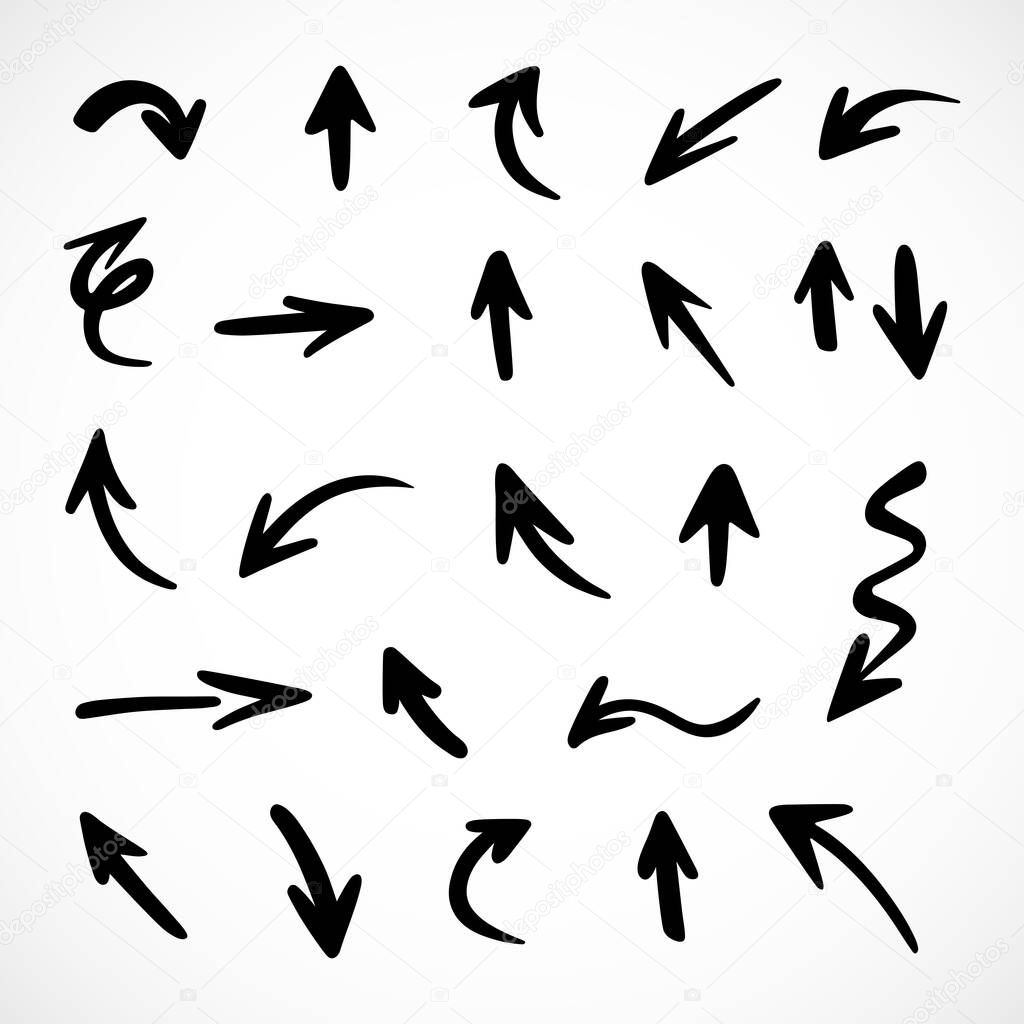 Vector set of hand-drawn arrows, elements for presentation