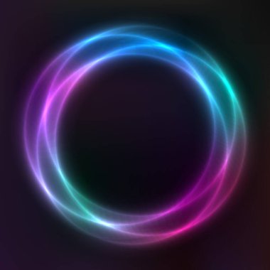 Neon geometrik şekillerin vektör arkaplanı, yuvarlak çerçeve, soyut arkaplan, duvar kağıdı