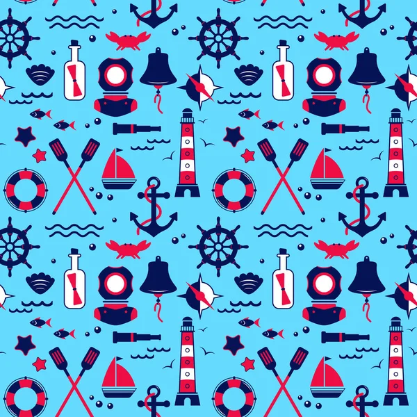 Seamless Texture Sailing Elements Pattern Abstract Background Wallpaper Nautical Collection — Stock Vector