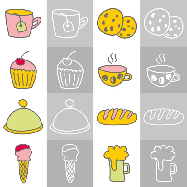 Iconos Comida Bebida Set Vectores — Vector de stock