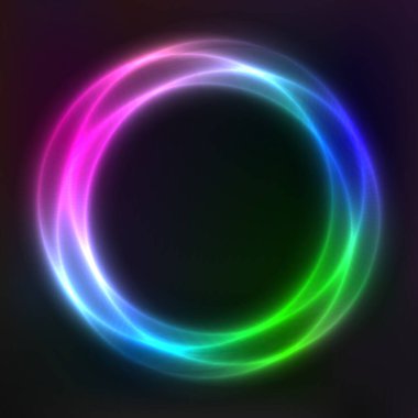 Neon geometrik şekillerin vektör arkaplanı, yuvarlak çerçeve, soyut arkaplan, duvar kağıdı
