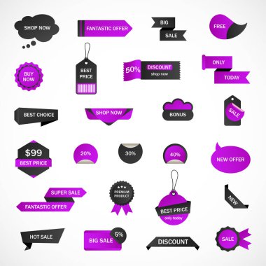Vektör etiketleri, fiyat etiketleri, afişler, etiketler. Kupon satışı, teklifler ve promosyon vektör şablonu.