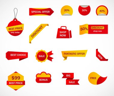 Vektör etiketleri, fiyat etiketleri, afişler, etiketler. Kupon satışı, teklifler ve promosyon vektör şablonu.