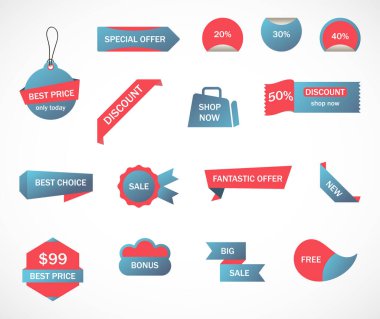 Vektör etiketleri, fiyat etiketleri, afişler, etiketler. Kupon satışı, teklifler ve promosyon vektör şablonu.