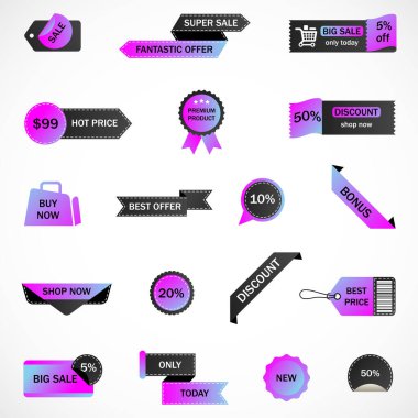 Vektör etiketleri, fiyat etiketleri, afişler, etiketler. Kupon satışı, teklifler ve promosyon vektör şablonu.