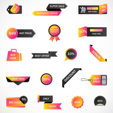 Vektör etiketleri, fiyat etiketleri, afişler, etiketler. Kupon satışı, teklifler ve promosyon vektör şablonu.