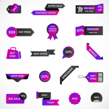 Vektör etiketleri, fiyat etiketleri, afişler, etiketler. Kupon satışı, teklifler ve promosyon vektör şablonu.