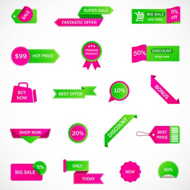 Vektör etiketleri, fiyat etiketleri, afişler, etiketler. Kupon satışı, teklifler ve promosyon vektör şablonu.