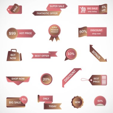 Vektör etiketleri, fiyat etiketleri, afişler, etiketler. Kupon satışı, teklifler ve promosyon vektör şablonu.