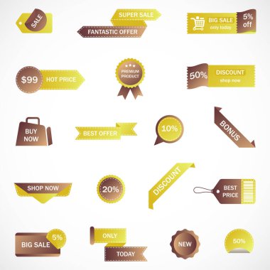 Vektör etiketleri, fiyat etiketleri, afişler, etiketler. Kupon satışı, teklifler ve promosyon vektör şablonu.