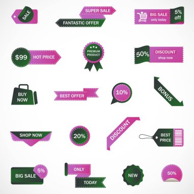 Vektör etiketleri, fiyat etiketleri, afişler, etiketler. Kupon satışı, teklifler ve promosyon vektör şablonu.
