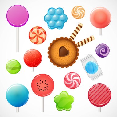 Şeker koleksiyonu, vektör seti, dragee, lolipop