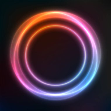 Neon geometrik şekillerin vektör arkaplanı, yuvarlak çerçeve, soyut arkaplan, duvar kağıdı