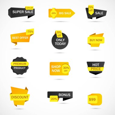 Vektör etiketleri, fiyat etiketleri, afişler, etiketler. Kupon satışı, teklifler ve promosyon vektör şablonu.