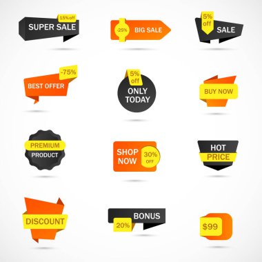 Vektör etiketleri, fiyat etiketleri, afişler, etiketler. Kupon satışı, teklifler ve promosyon vektör şablonu.