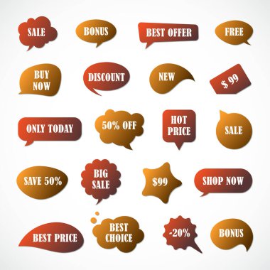 Vektör etiketleri, fiyat etiketleri, afişler, etiketler. Kupon satışı, teklifler ve promosyon vektör şablonu.
