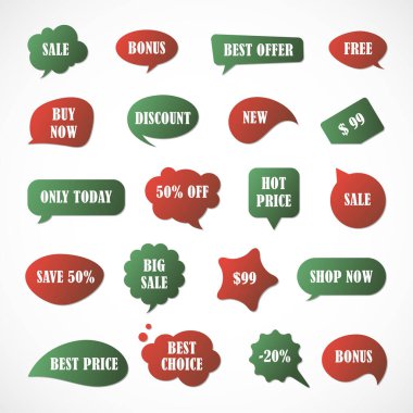Vektör etiketleri, fiyat etiketleri, afişler, etiketler. Kupon satışı, teklifler ve promosyon vektör şablonu.