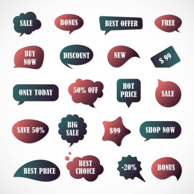 Vektör etiketleri, fiyat etiketleri, afişler, etiketler. Kupon satışı, teklifler ve promosyon vektör şablonu.