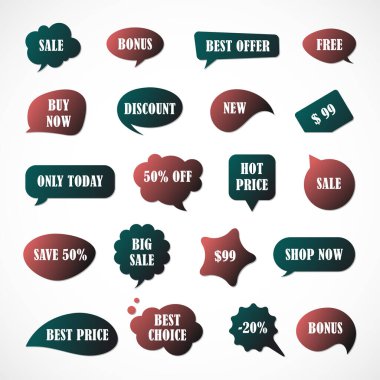 Vektör etiketleri, fiyat etiketleri, afişler, etiketler. Kupon satışı, teklifler ve promosyon vektör şablonu.