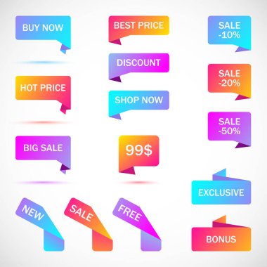  Vektör etiketleri, fiyat etiketleri, afişler, etiketler. Kupon satışı, teklifler ve promosyon vektör şablonu.