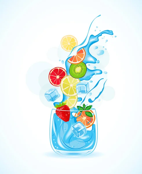 Glas Water Ijswater Fruitcocktail Citrus Vectorillustratie — Stockvector