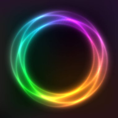 Neon geometrik şekillerin vektör arkaplanı, yuvarlak çerçeve, soyut arkaplan, duvar kağıdı