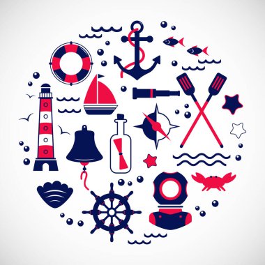 Denizcilik koleksiyonu, deniz seyahat simgeleri.